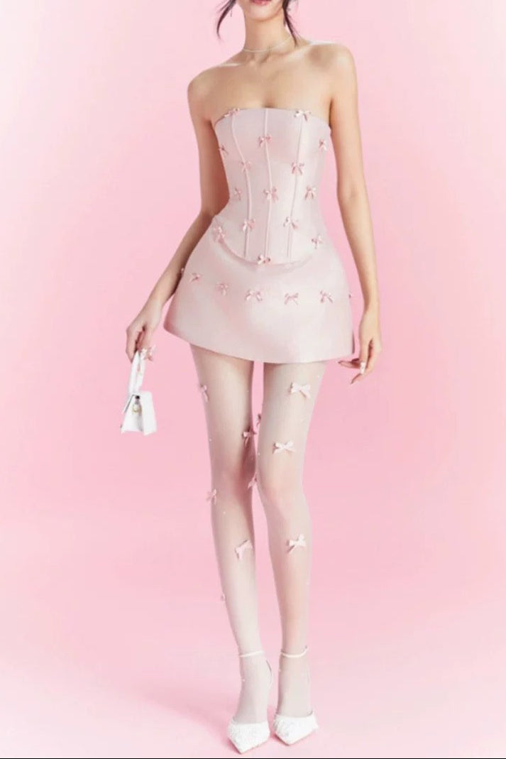 WechatIMG8888 PINK BOW STRAPLESS MINI DRESS SET FOR PARTIES