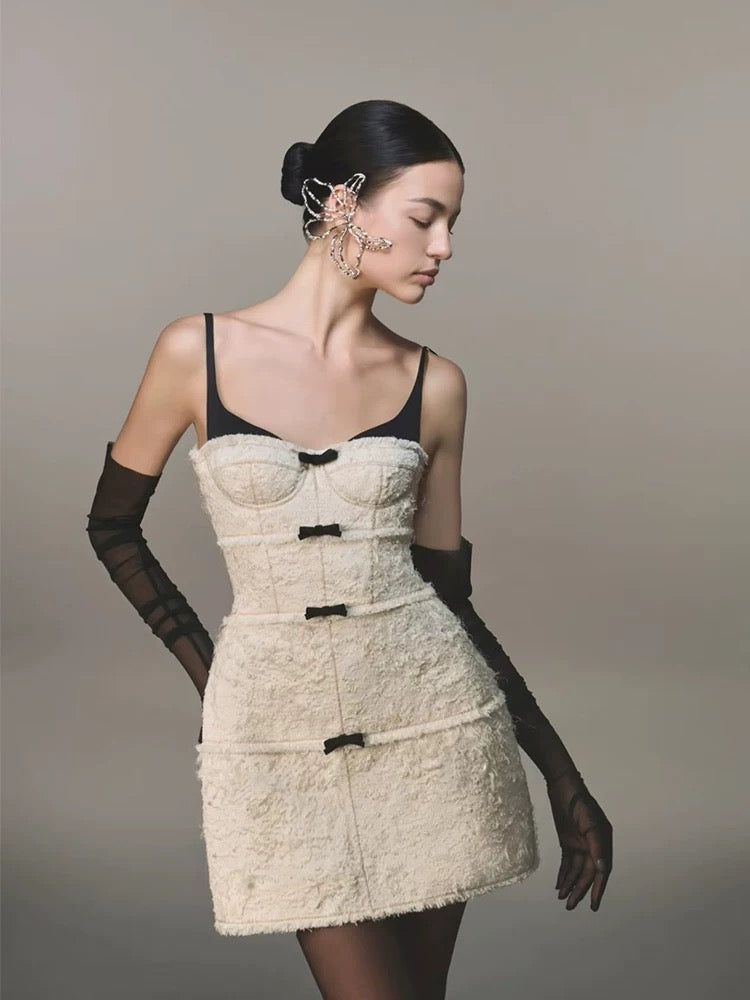 WechatIMG8972 SANTOS BOW MINI DRESS, BEIGE, ELEGANT COCKTAIL PARTY