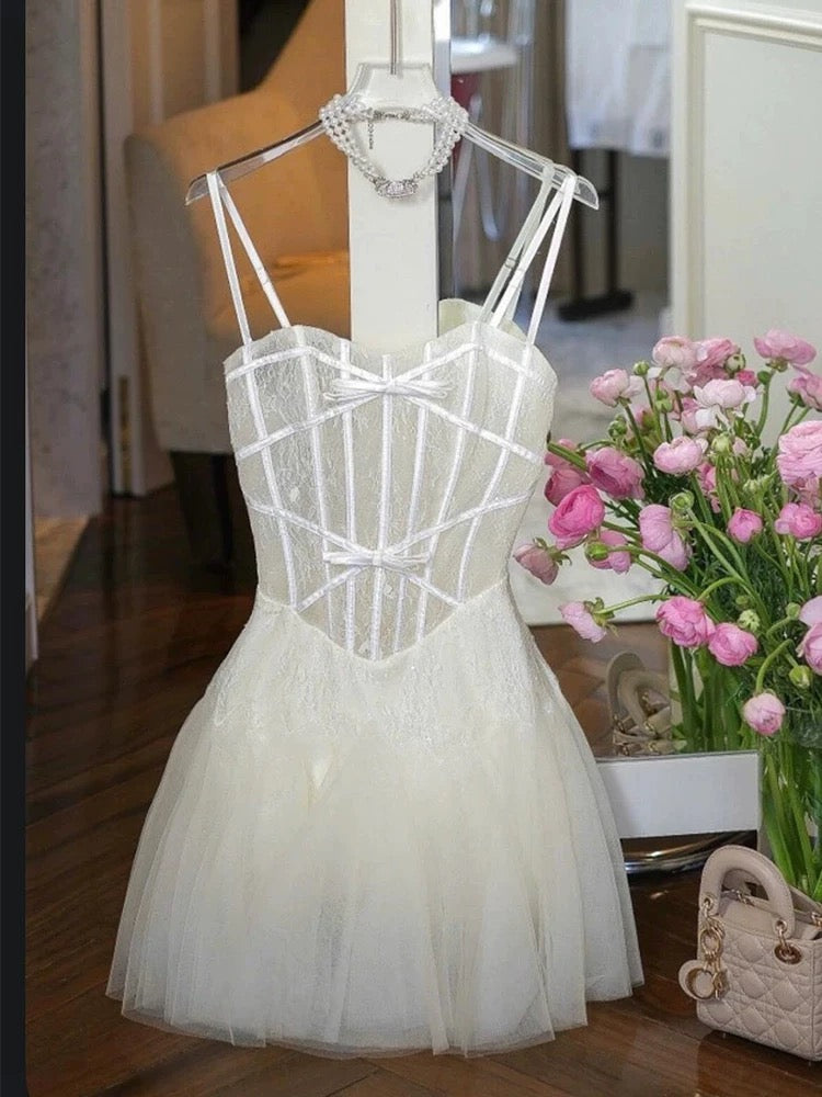 BOW TULLE CORSET MINI DRESS FOR PARTY