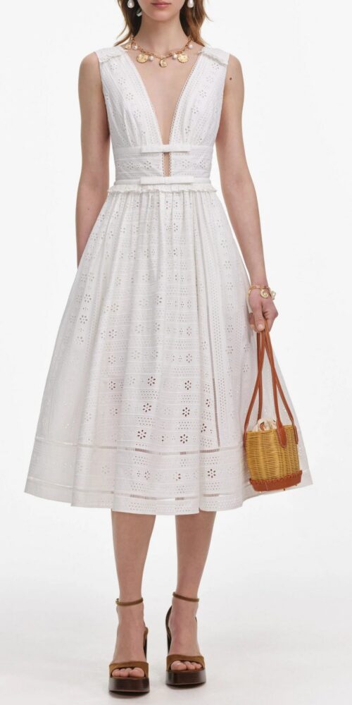 WhiteCottonBroderieMidiDress WHITE BRODERIE MIDI DRESS FOR SUMMER