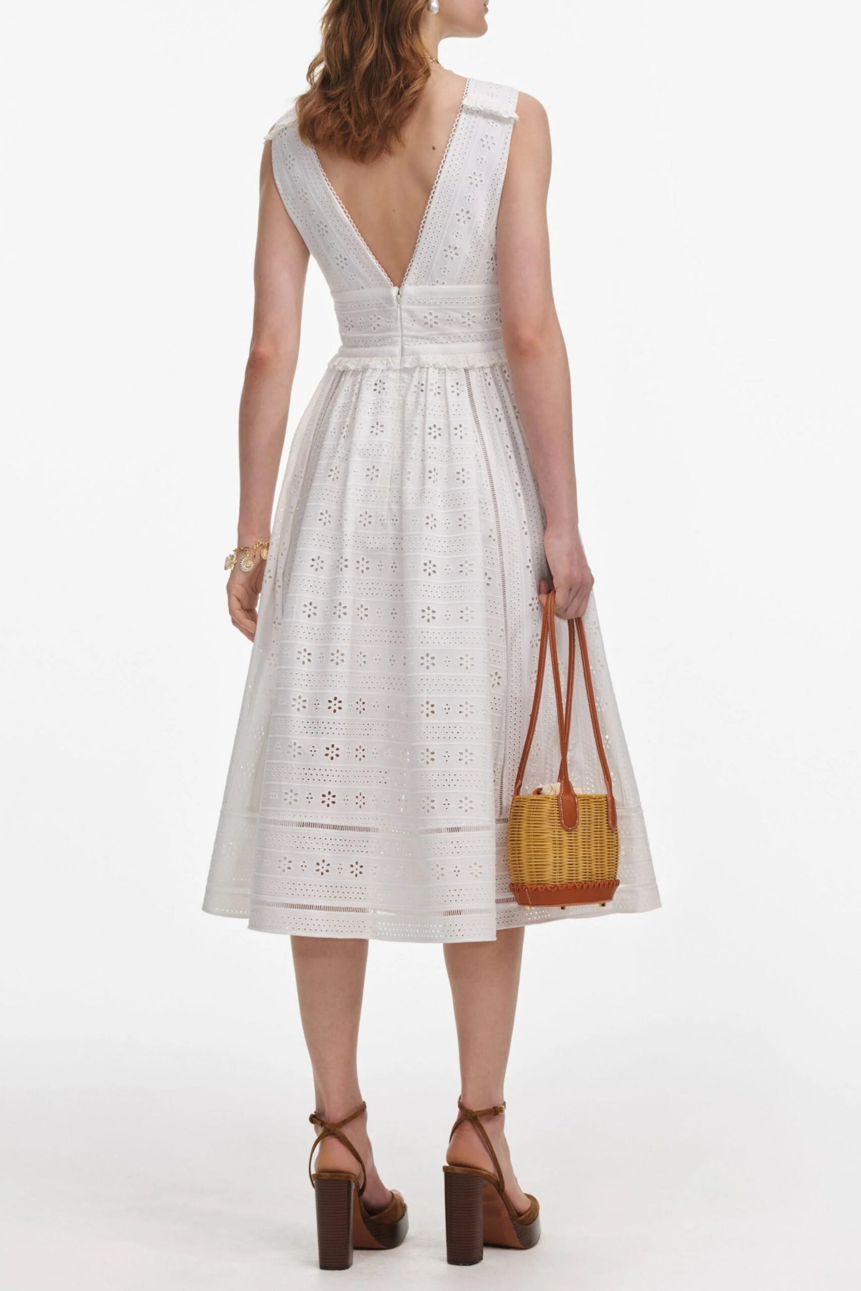 WHITE BRODERIE MIDI DRESS FOR SUMMER