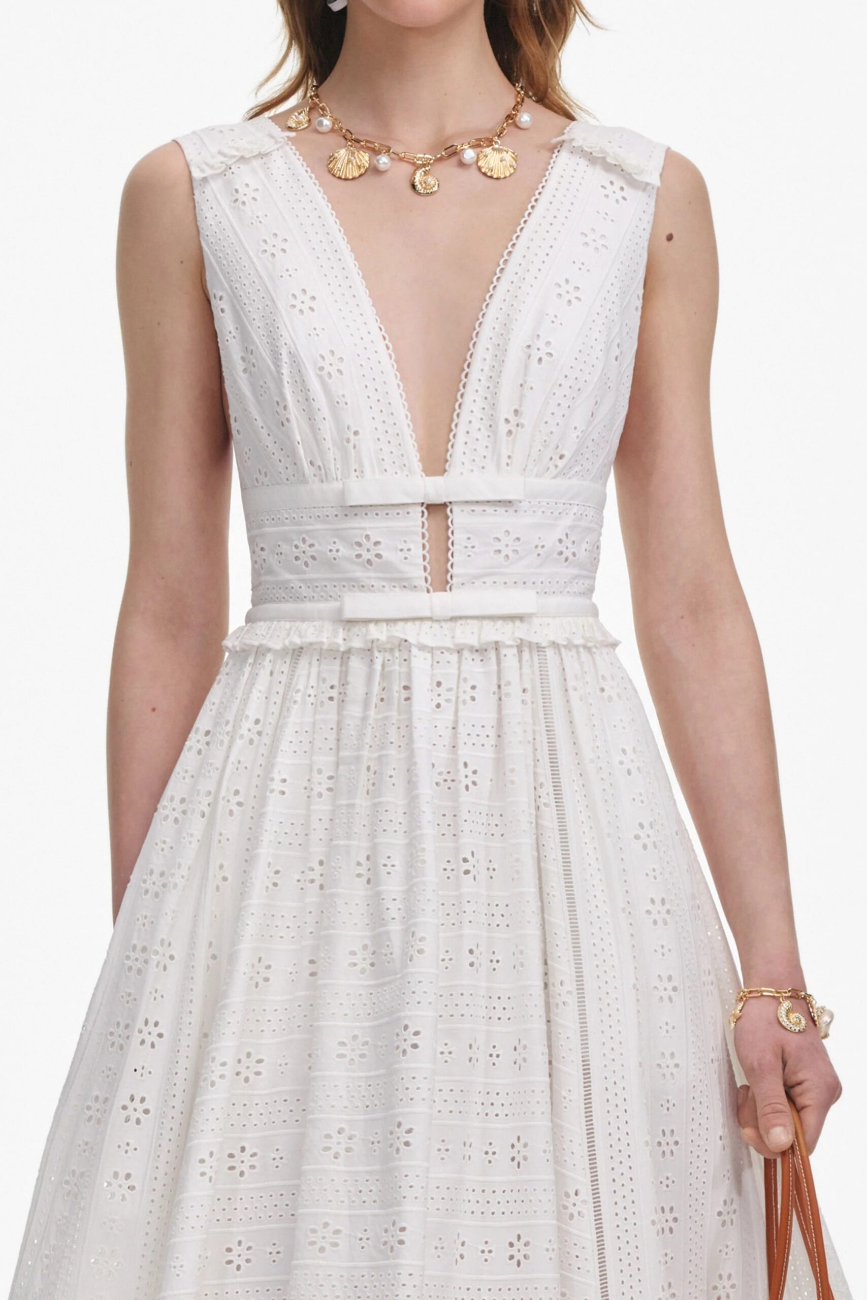 WHITE BRODERIE MIDI DRESS FOR SUMMER