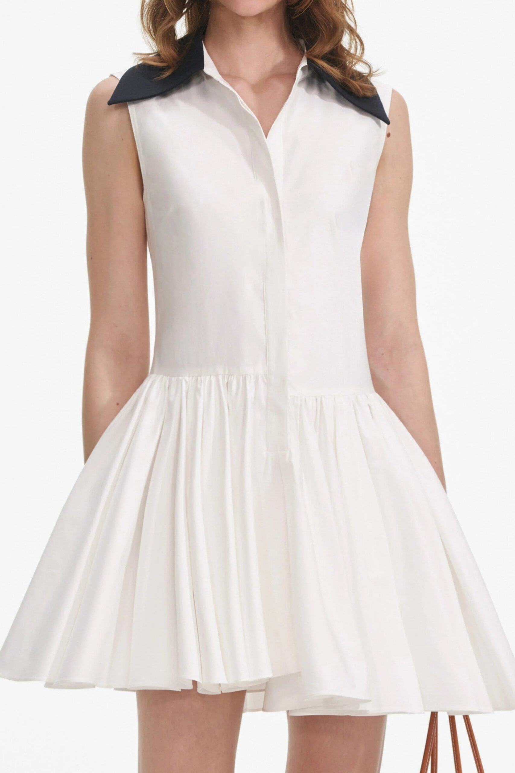 WHITE COTTON CONTRAST COLLAR MINI DRESS