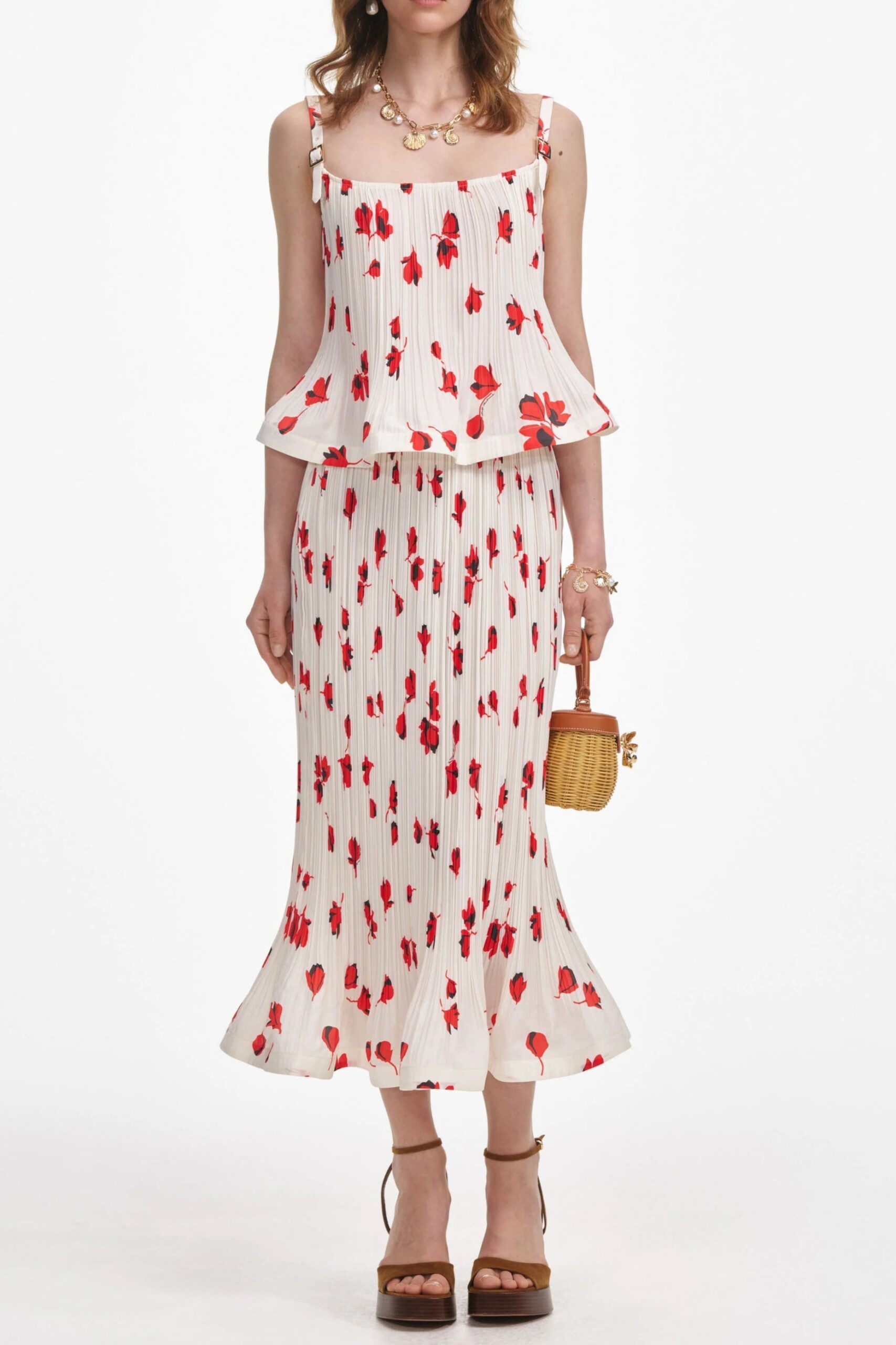 WhiteFloralPlisseMidiSkirt WHITE FLORAL PLISSE MIDI SKIRT FOR WEDDING GUEST