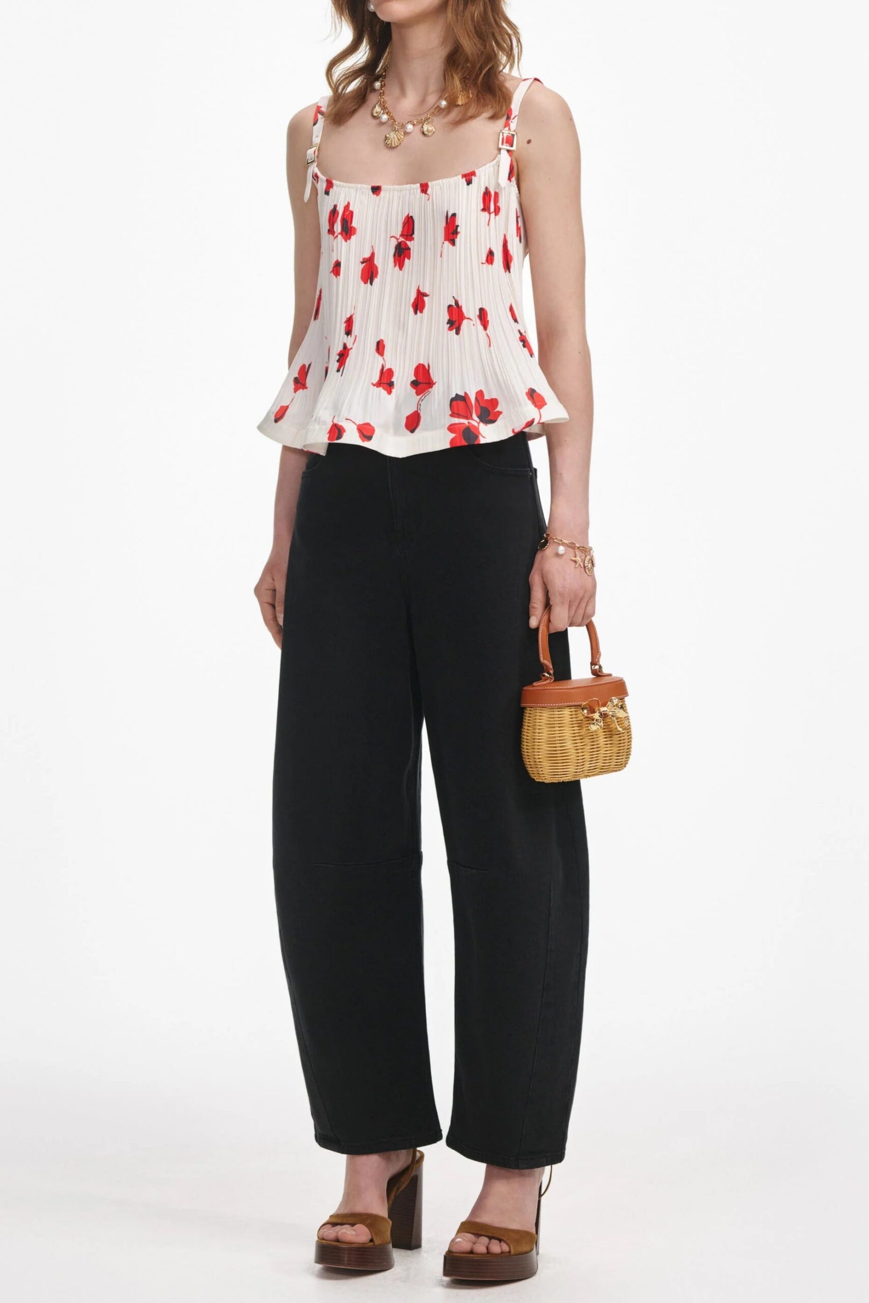 WHITE PLISSE FLORAL TOP FOR PARTIES