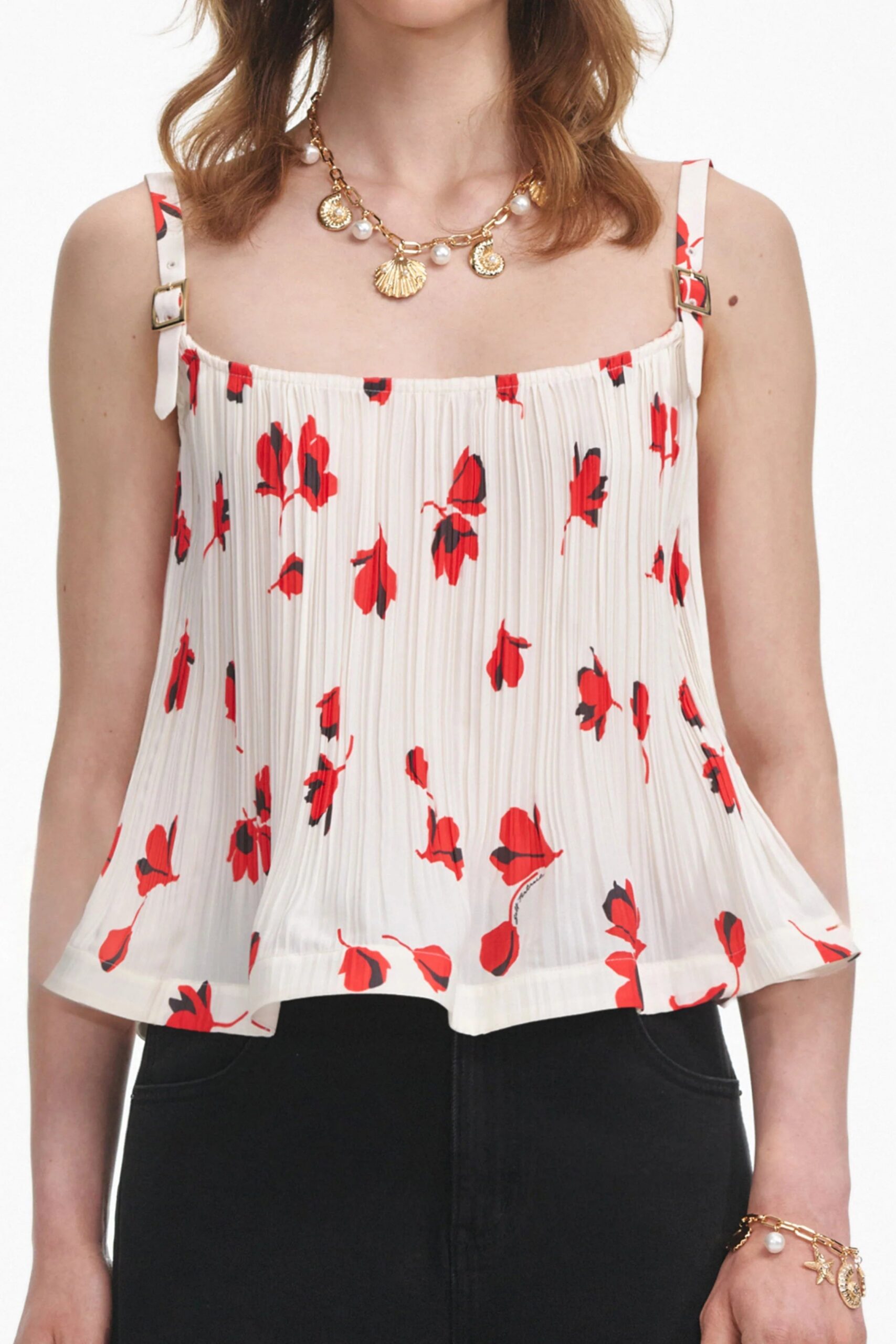 WHITE PLISSE FLORAL TOP FOR PARTIES