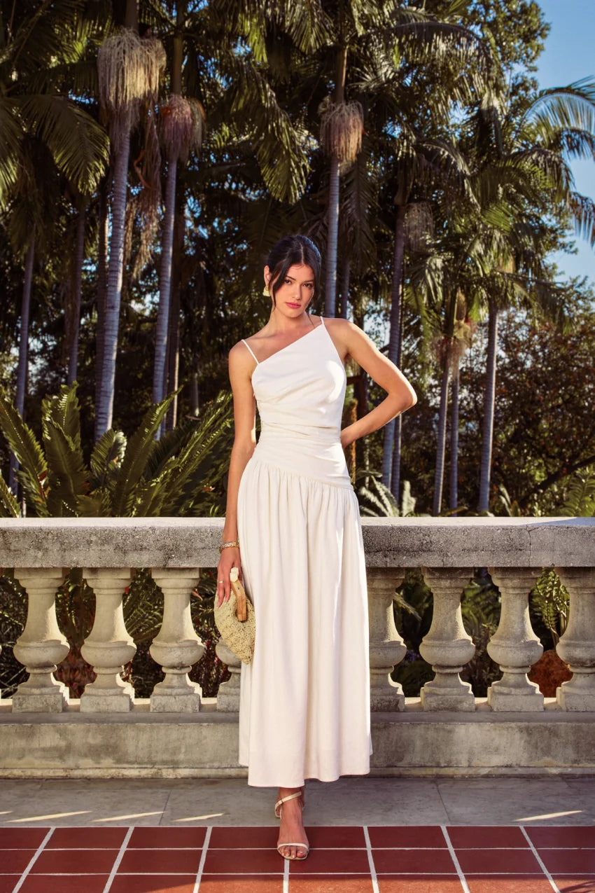 WHITE ONE SHOULDER MAXI DRESS FOR PARTIES