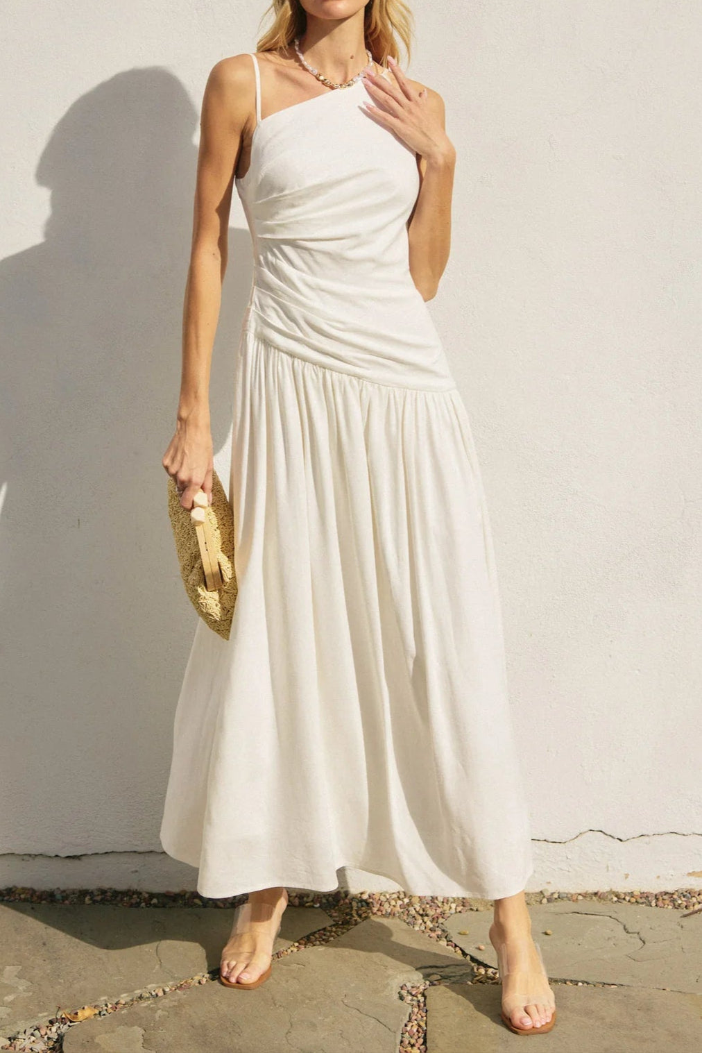 WHITE ONE SHOULDER MAXI DRESS FOR PARTIES