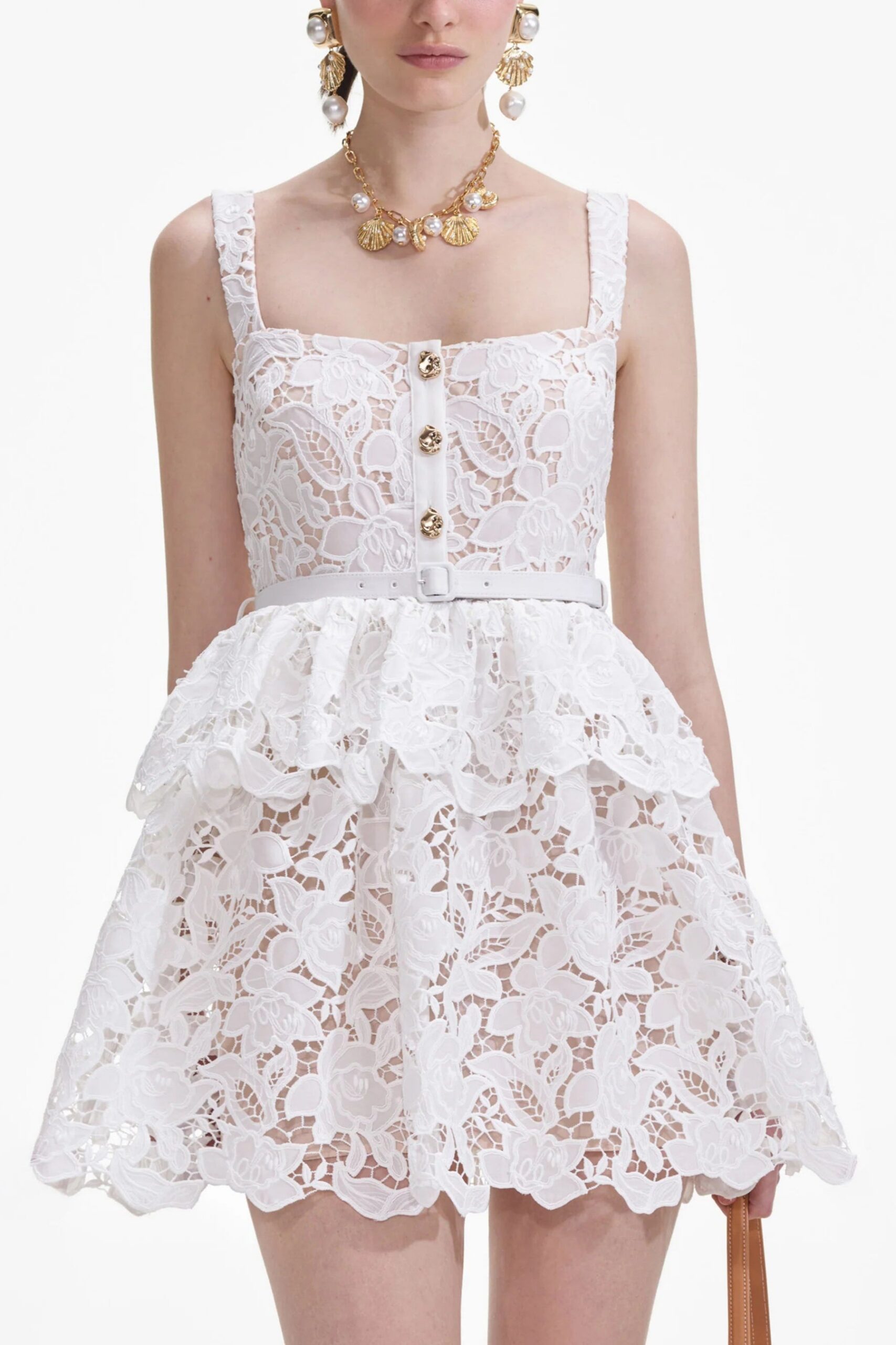 WHITE LACE TIERED MINI DRESS FOR PARTIES