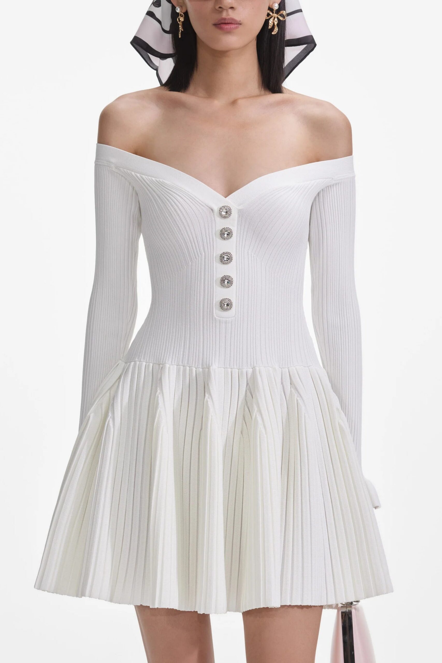 WHITE RIBBED KNIT MINI DRESS FOR PARTY