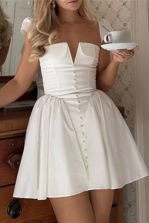 JULIE WHITE FOLDED NECK SLEEVELESS MINI DRESS