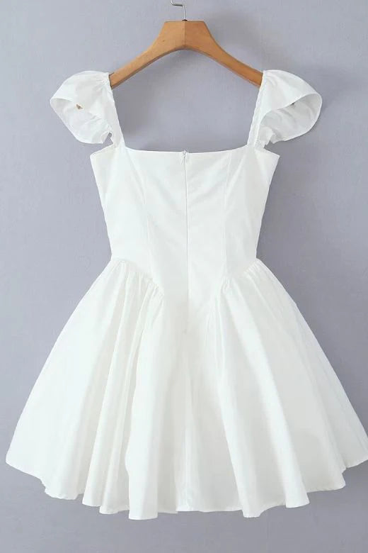 JULIE WHITE FOLDED NECK SLEEVELESS MINI DRESS