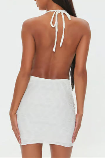 WHITE TEXTURED BODYCON MINI DRESS FOR PARTY
