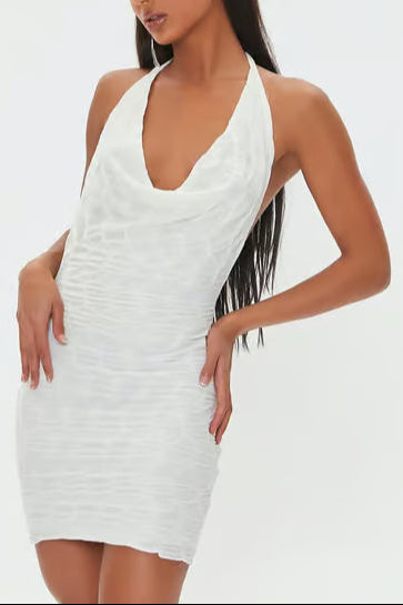 WHITE TEXTURED BODYCON MINI DRESS FOR PARTY