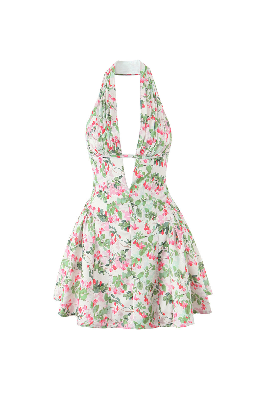 PLUNGE NECK FLORAL MINI DRESS FOR PARTY