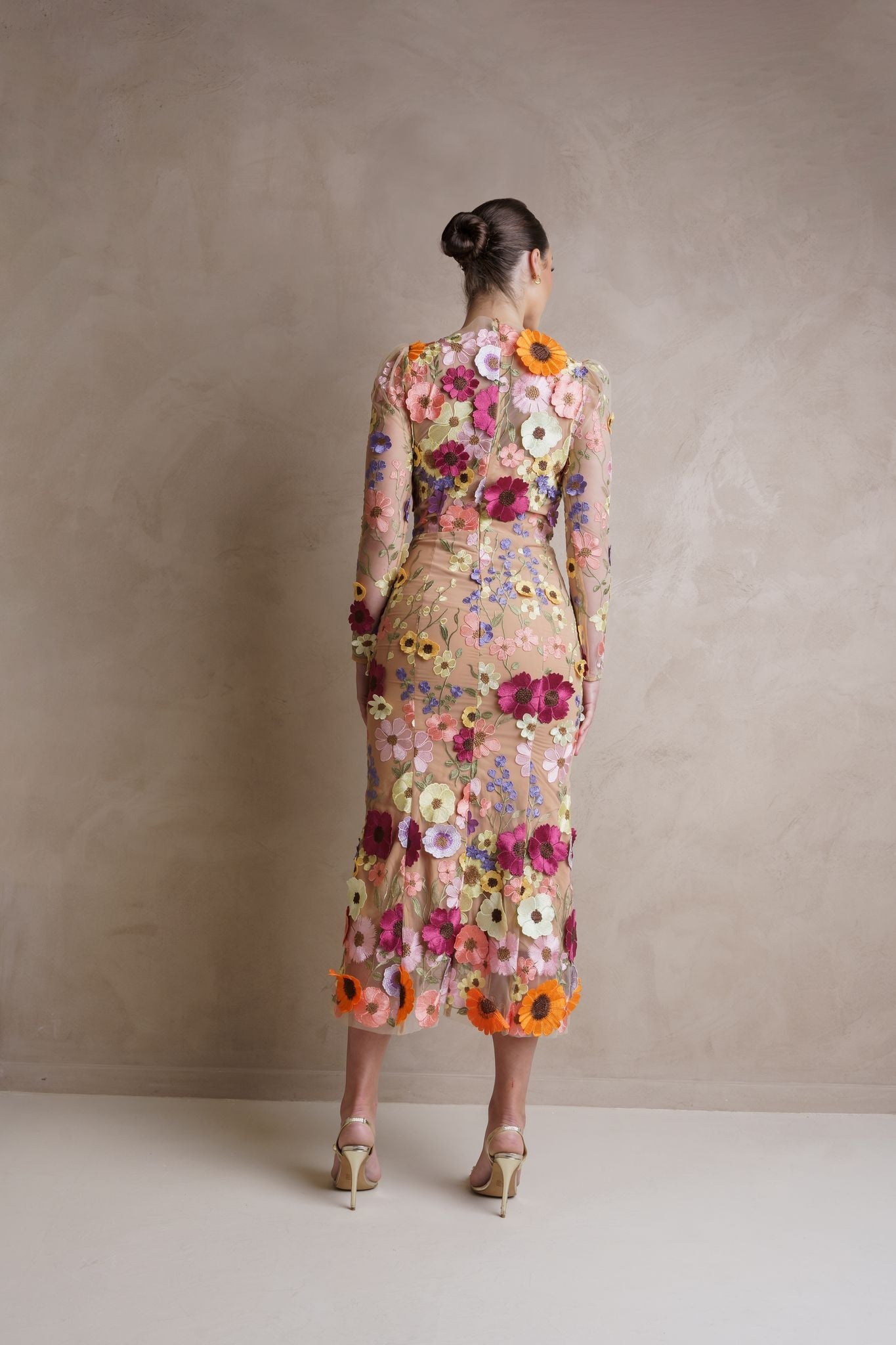 SHANNON 3D FLORAL MIDI DRESS FOR WEDDING GUEST