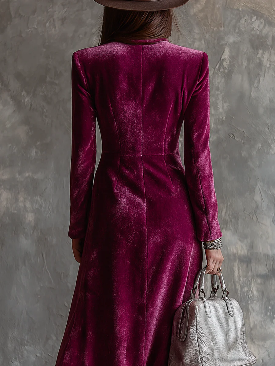 PURPLE VELVET BLAZER MAXI DRESS, BUTTON-DOWN