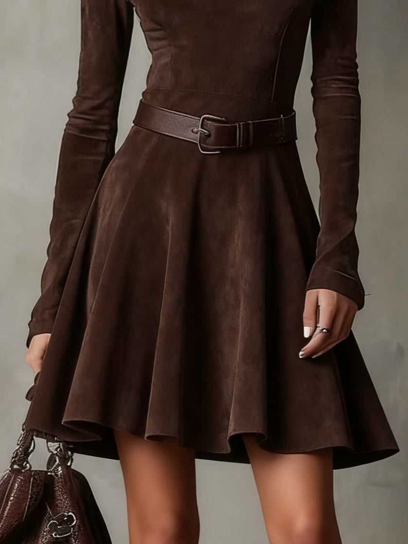 VINTAGE BROWN SUEDE MOCK NECK MINI DRESS