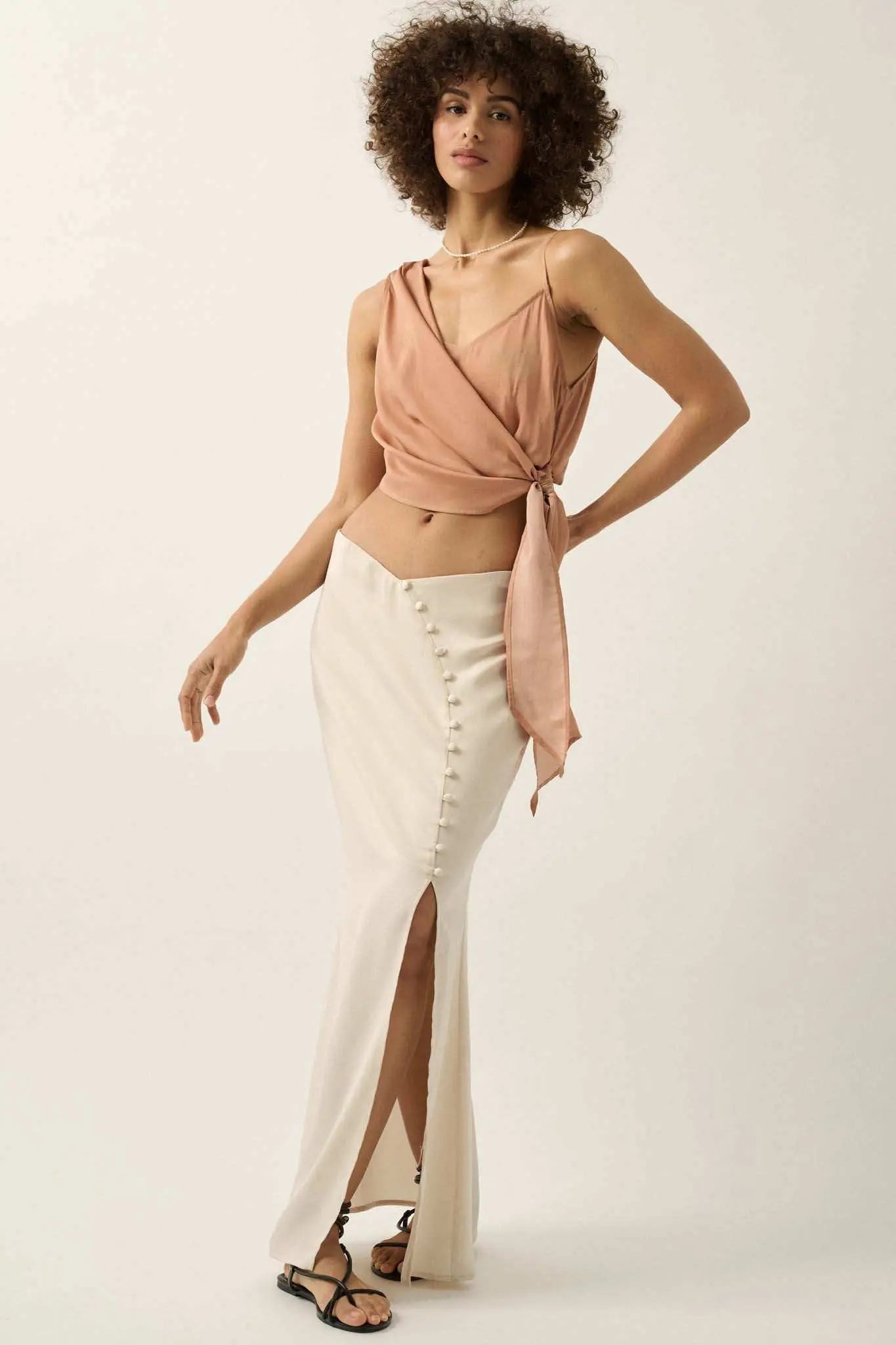 CURVE SATIN BUTTON MAXI SKIRT FOR EVENING