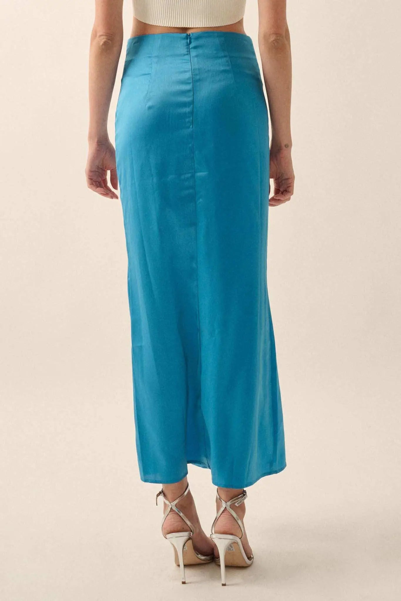 CURVE SATIN BUTTON-FRONT MAXI SKIRT