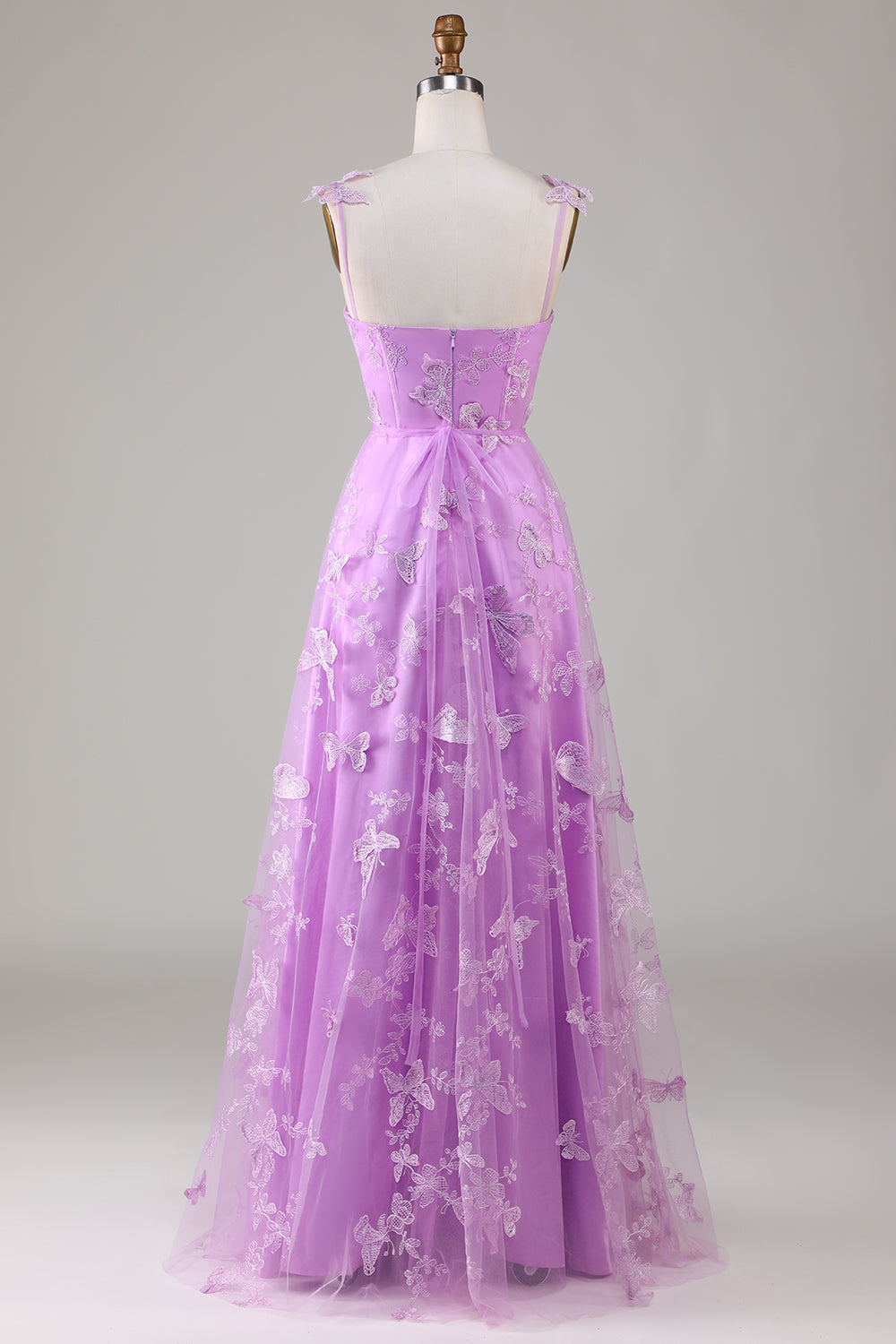 A-LINE GREEN CORSET TULLE PROM DRESS WITH 3D BUTTERFLIES SPLIT