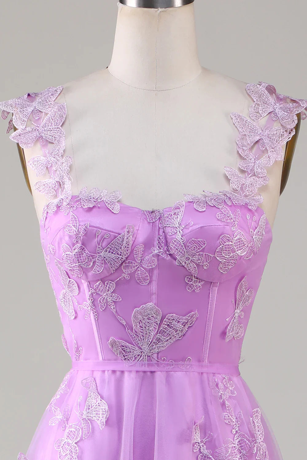 A-LINE GREEN CORSET TULLE PROM DRESS WITH 3D BUTTERFLIES SPLIT