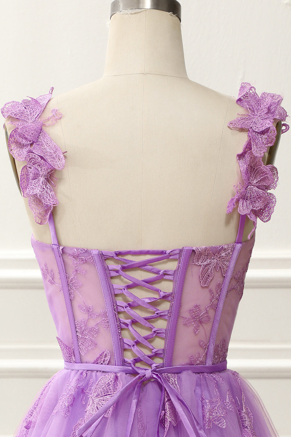 PURPLE A-LINE CORSET HOMECOMING DRESS WITH BUTTERFLIES