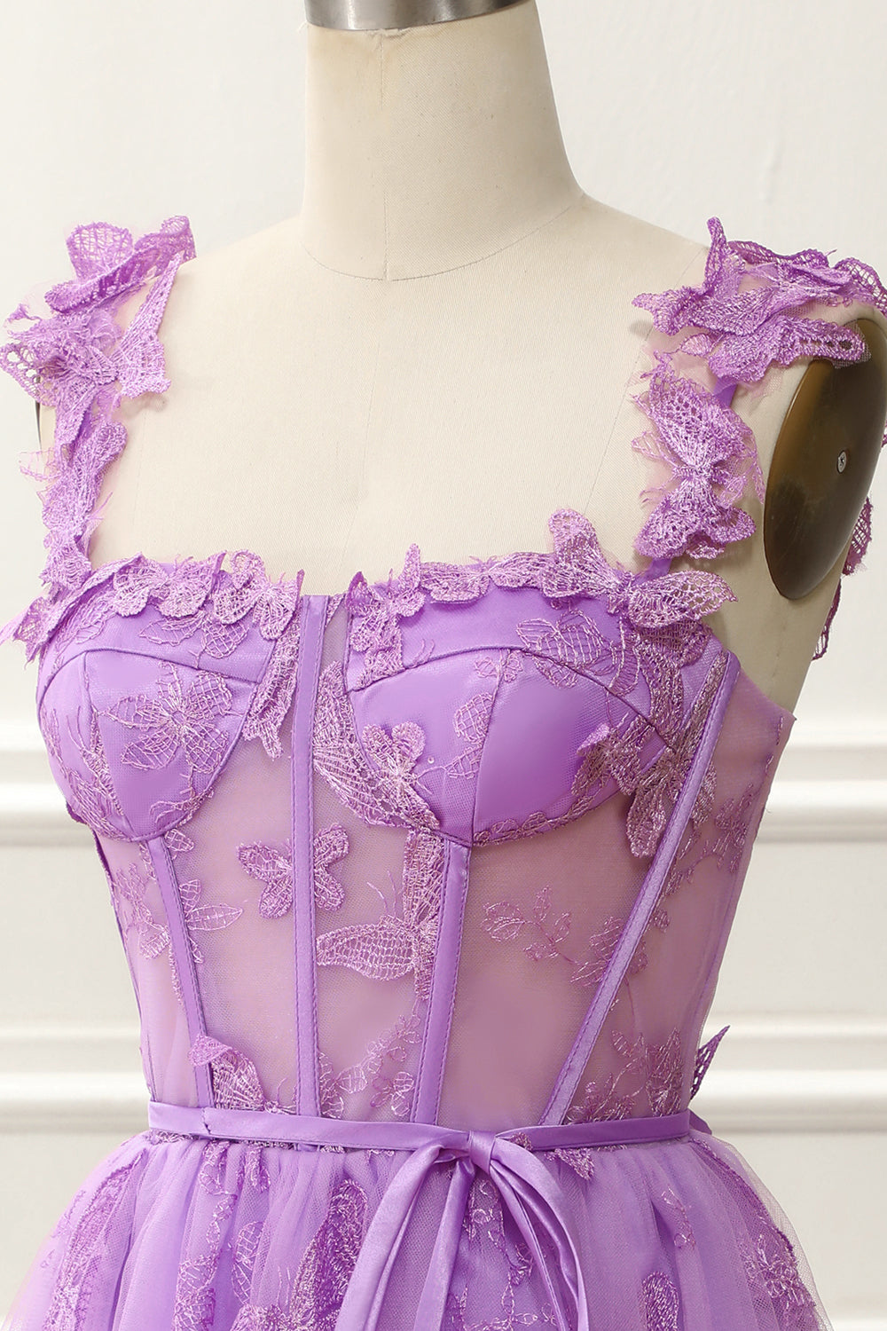 PURPLE A-LINE CORSET HOMECOMING DRESS WITH BUTTERFLIES
