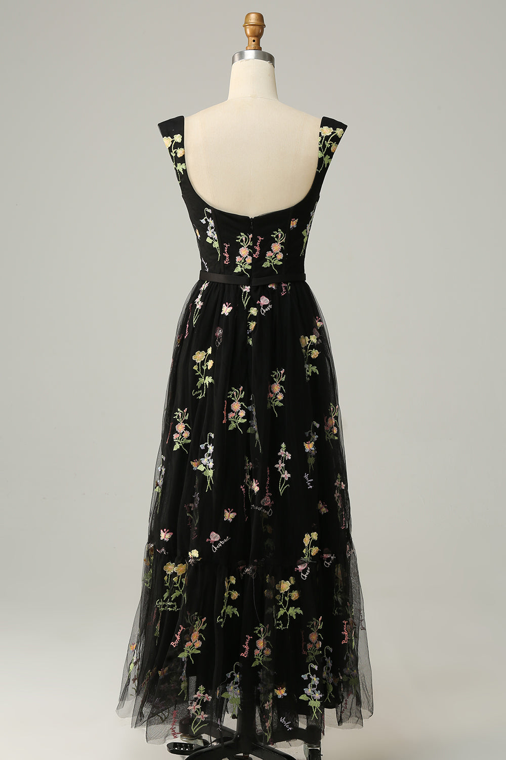 CHAMPAGNE EMBROIDERED LONG PROM DRESS, ELEGANT