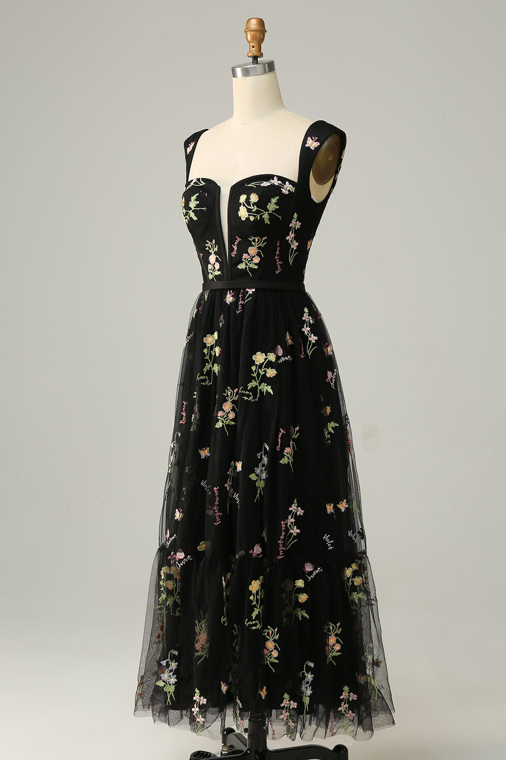 CHAMPAGNE EMBROIDERED LONG PROM DRESS, ELEGANT