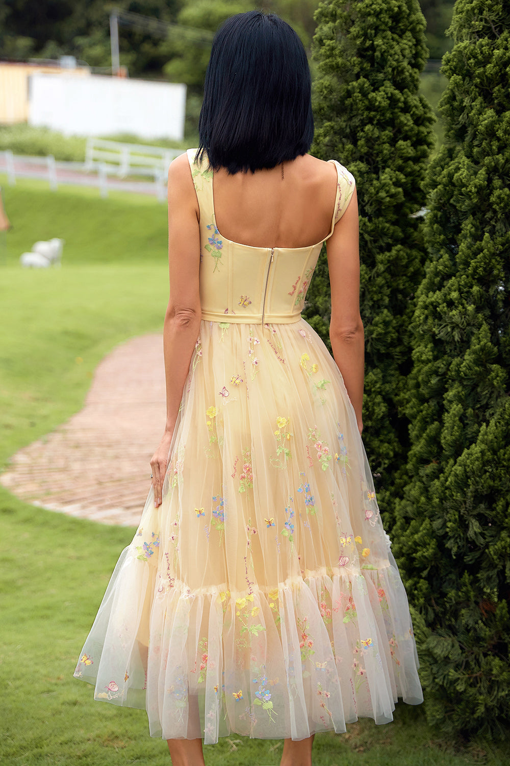 CHAMPAGNE EMBROIDERED LONG PROM DRESS, ELEGANT