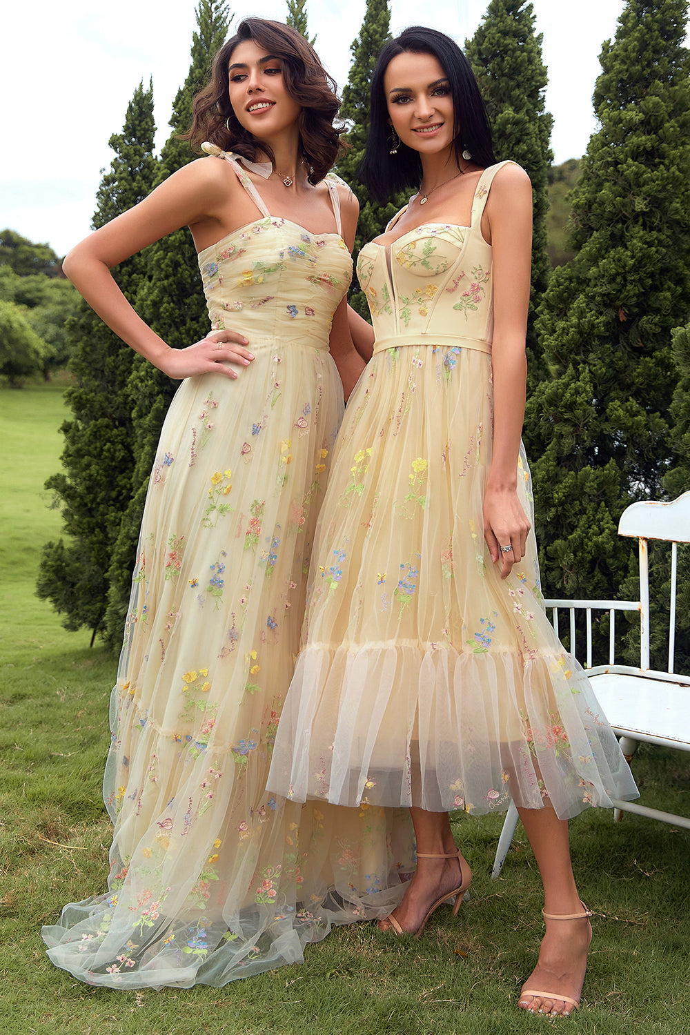 CHAMPAGNE EMBROIDERED LONG PROM DRESS, ELEGANT