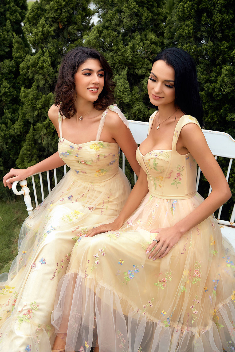 CHAMPAGNE EMBROIDERED LONG PROM DRESS, ELEGANT