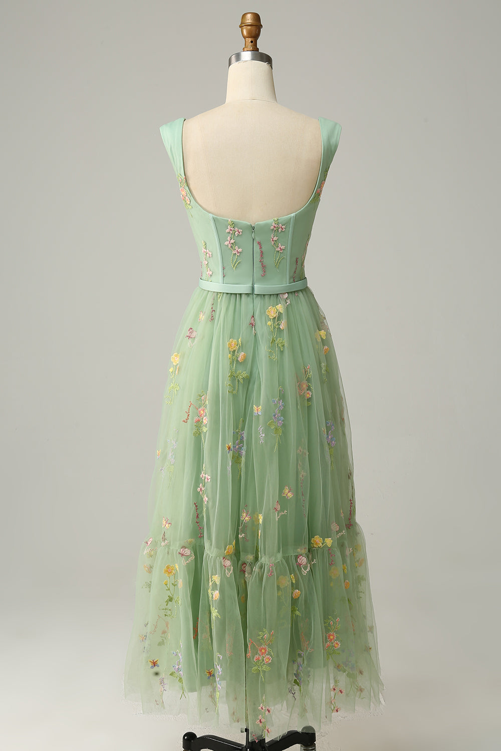 CHAMPAGNE EMBROIDERED LONG PROM DRESS, ELEGANT