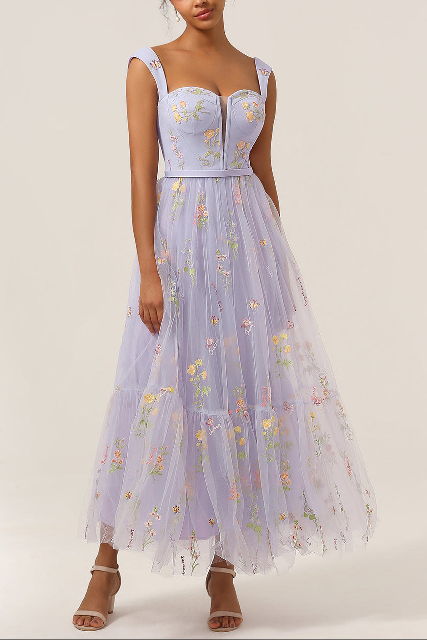 LIGHT PURPLE EMBROIDERED A-LINE SWEETHEART PROM DRESS