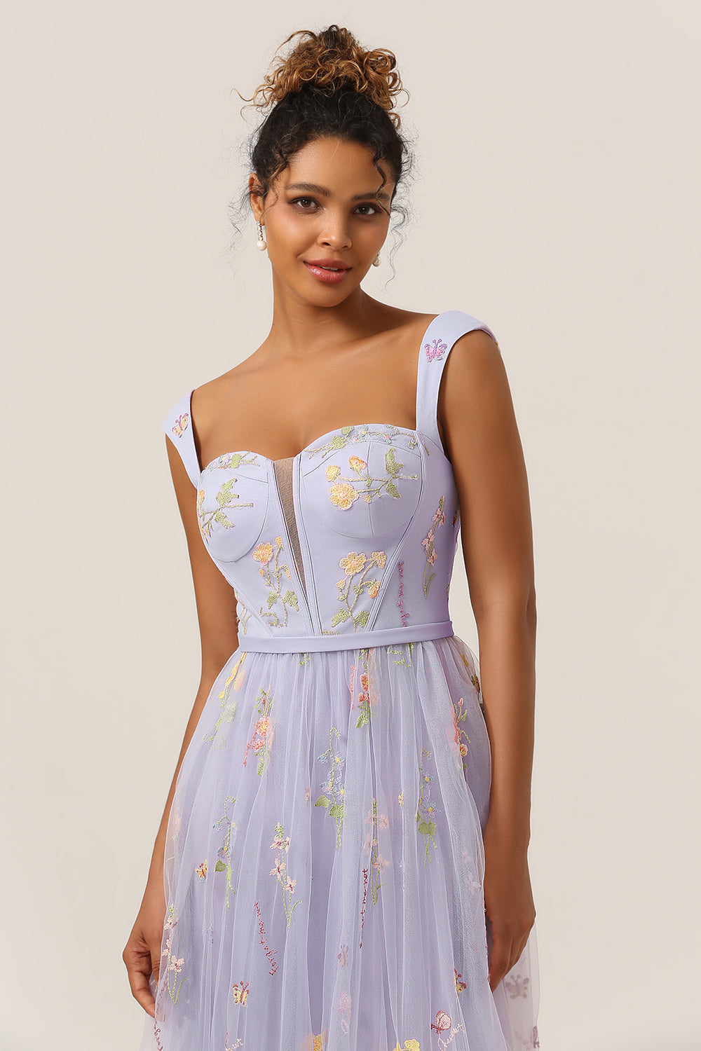 LIGHT PURPLE EMBROIDERED A-LINE SWEETHEART PROM DRESS