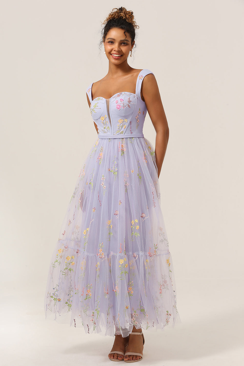 LIGHT PURPLE EMBROIDERED A-LINE SWEETHEART PROM DRESS