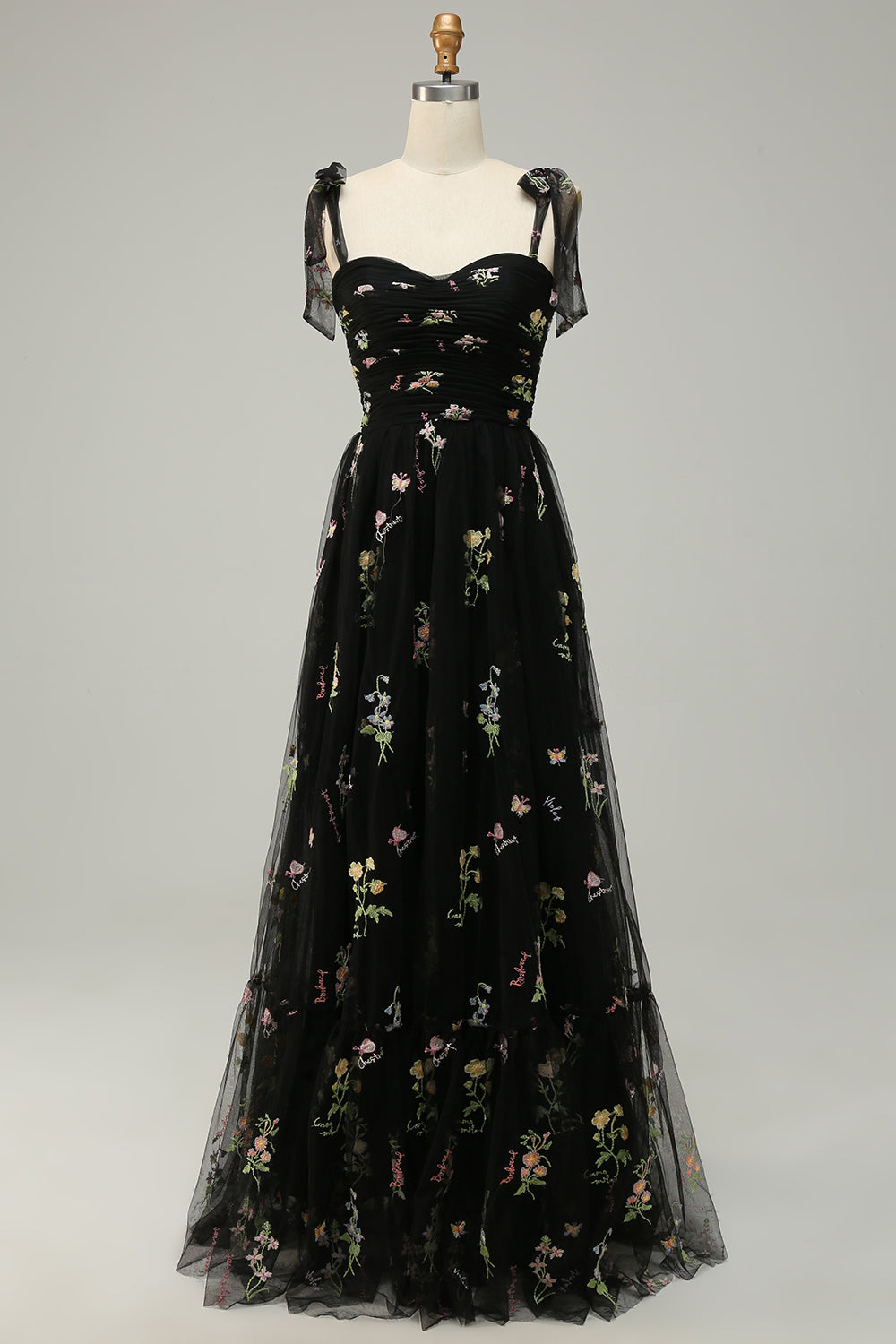 A-LINE SPAGHETTI STRAP CHAMPAGNE PROM DRESS APPLIQUE