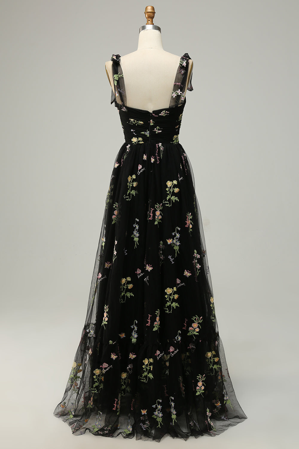 A-LINE SPAGHETTI STRAP CHAMPAGNE PROM DRESS APPLIQUE