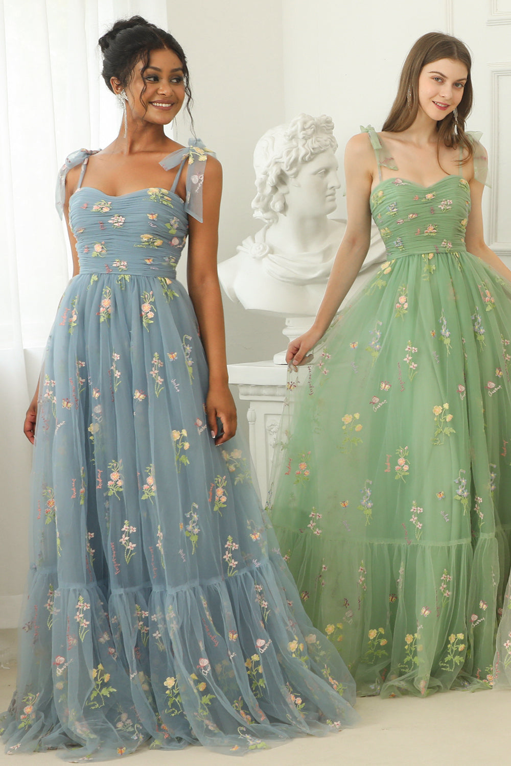 A-LINE SPAGHETTI STRAP CHAMPAGNE PROM DRESS APPLIQUE