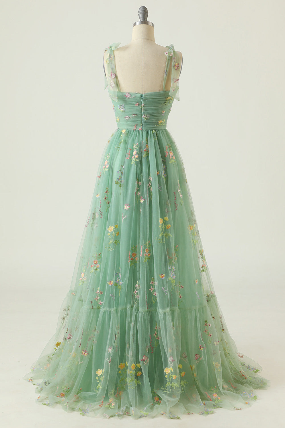 A-LINE SPAGHETTI STRAP CHAMPAGNE PROM DRESS APPLIQUE