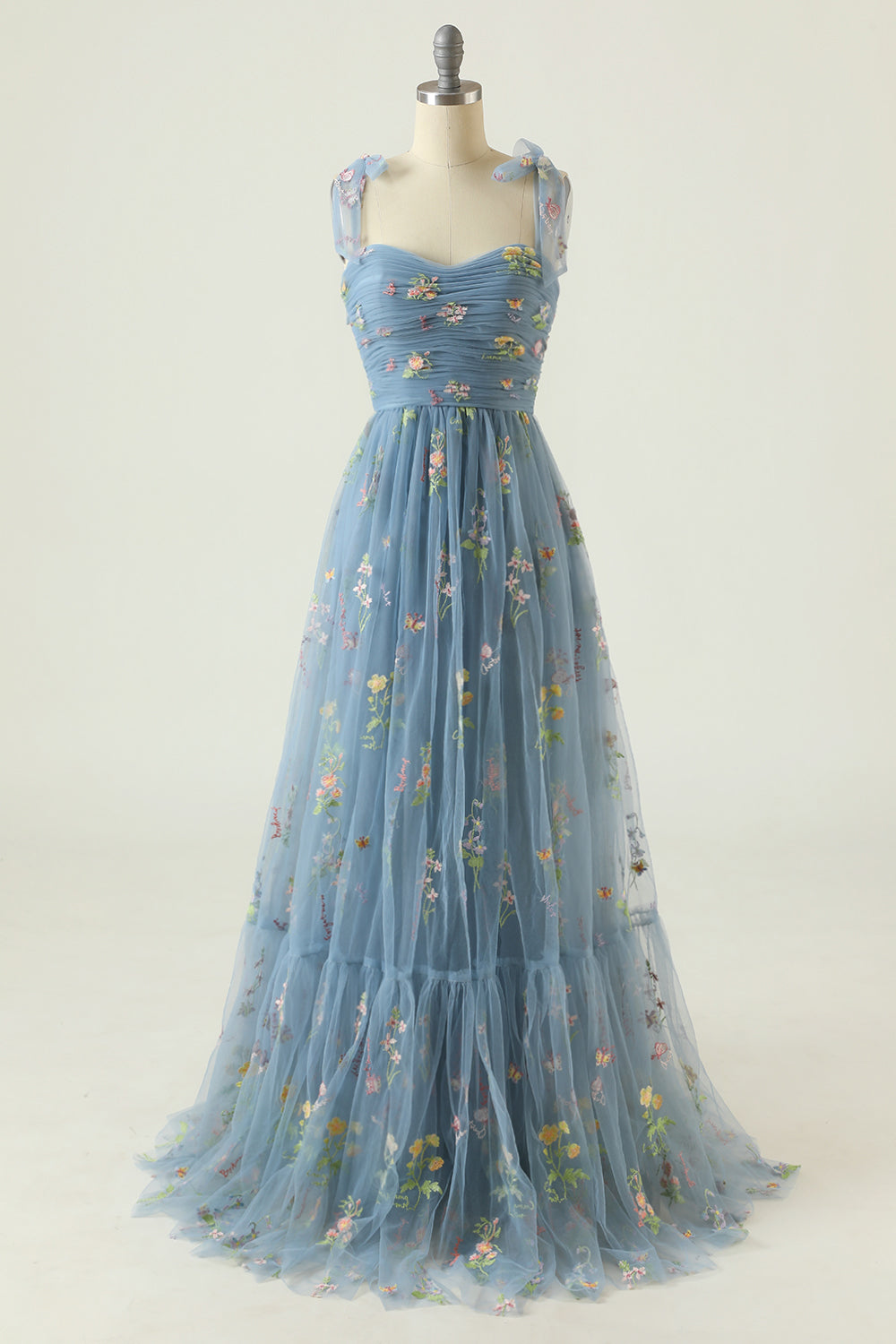 A-LINE SPAGHETTI STRAP CHAMPAGNE PROM DRESS APPLIQUE