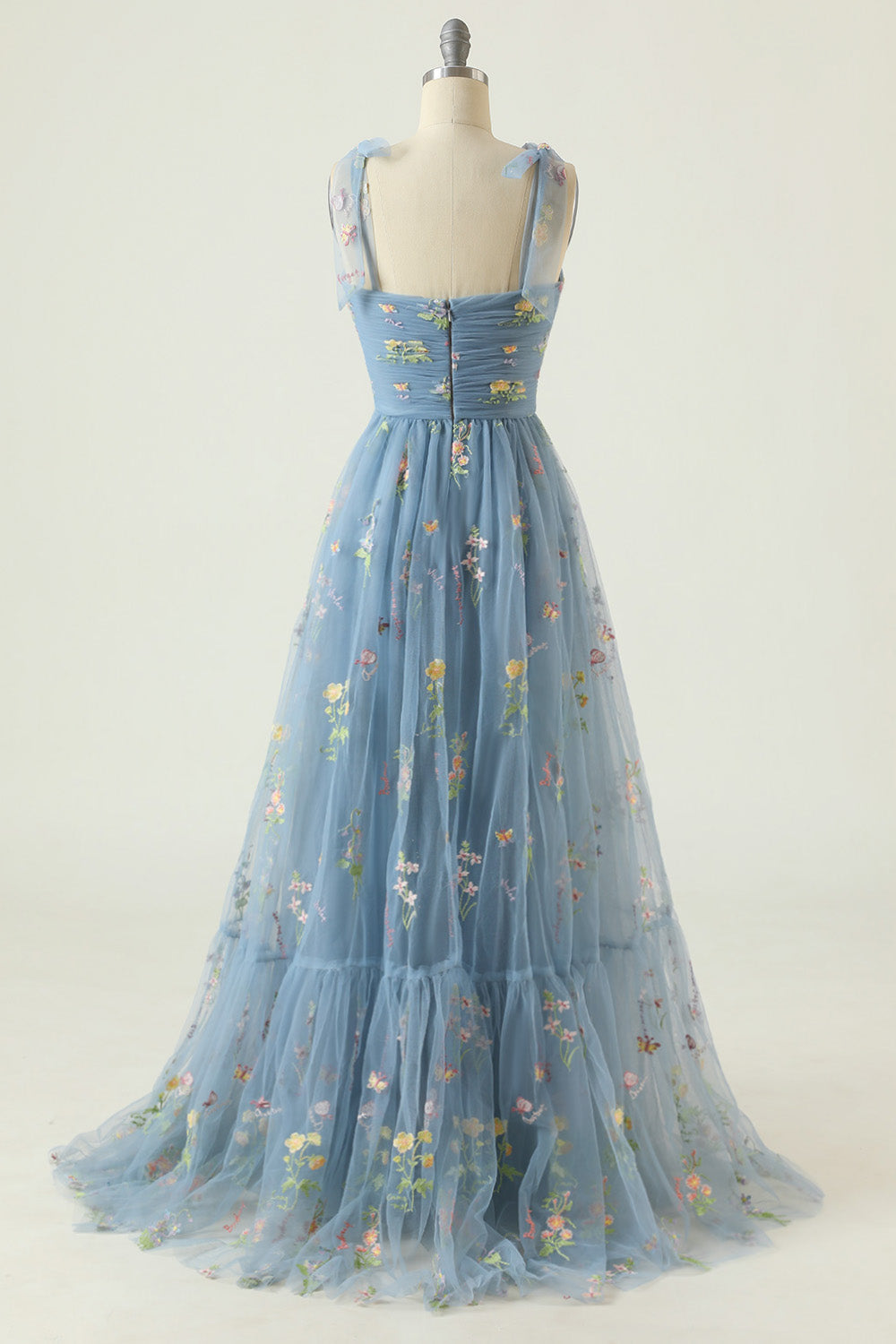 A-LINE SPAGHETTI STRAP CHAMPAGNE PROM DRESS APPLIQUE