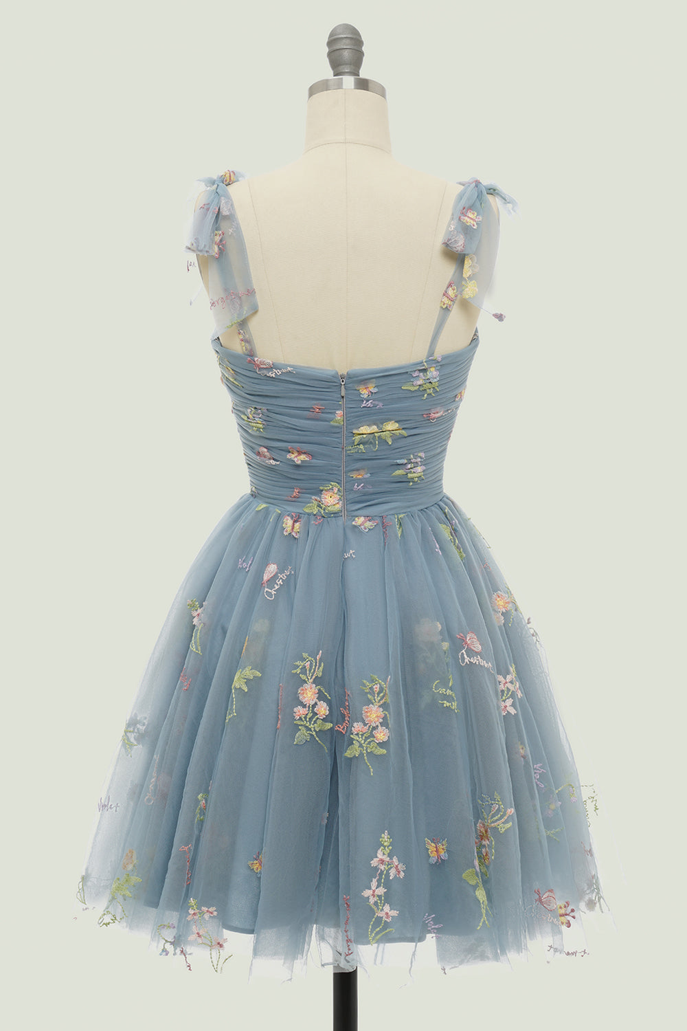A-LINE BLACK EMBROIDERED SHORT HOMECOMING DRESS
