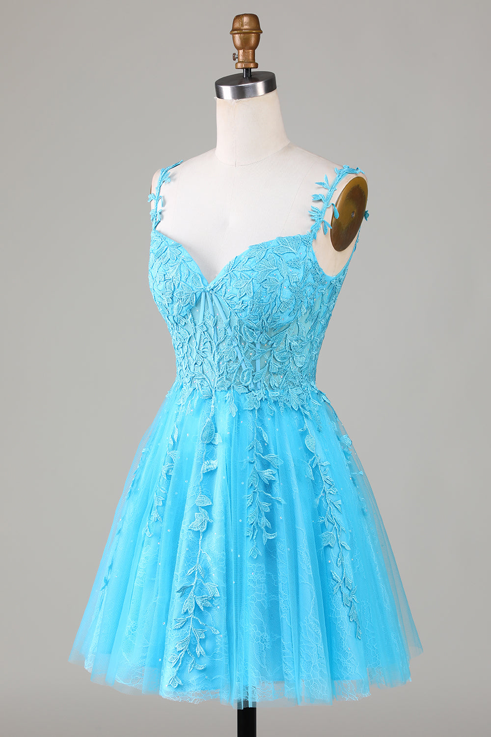 A-LINE SPAGHETTI STRAP MINT HOMECOMING DRESS WITH APPLIQUES