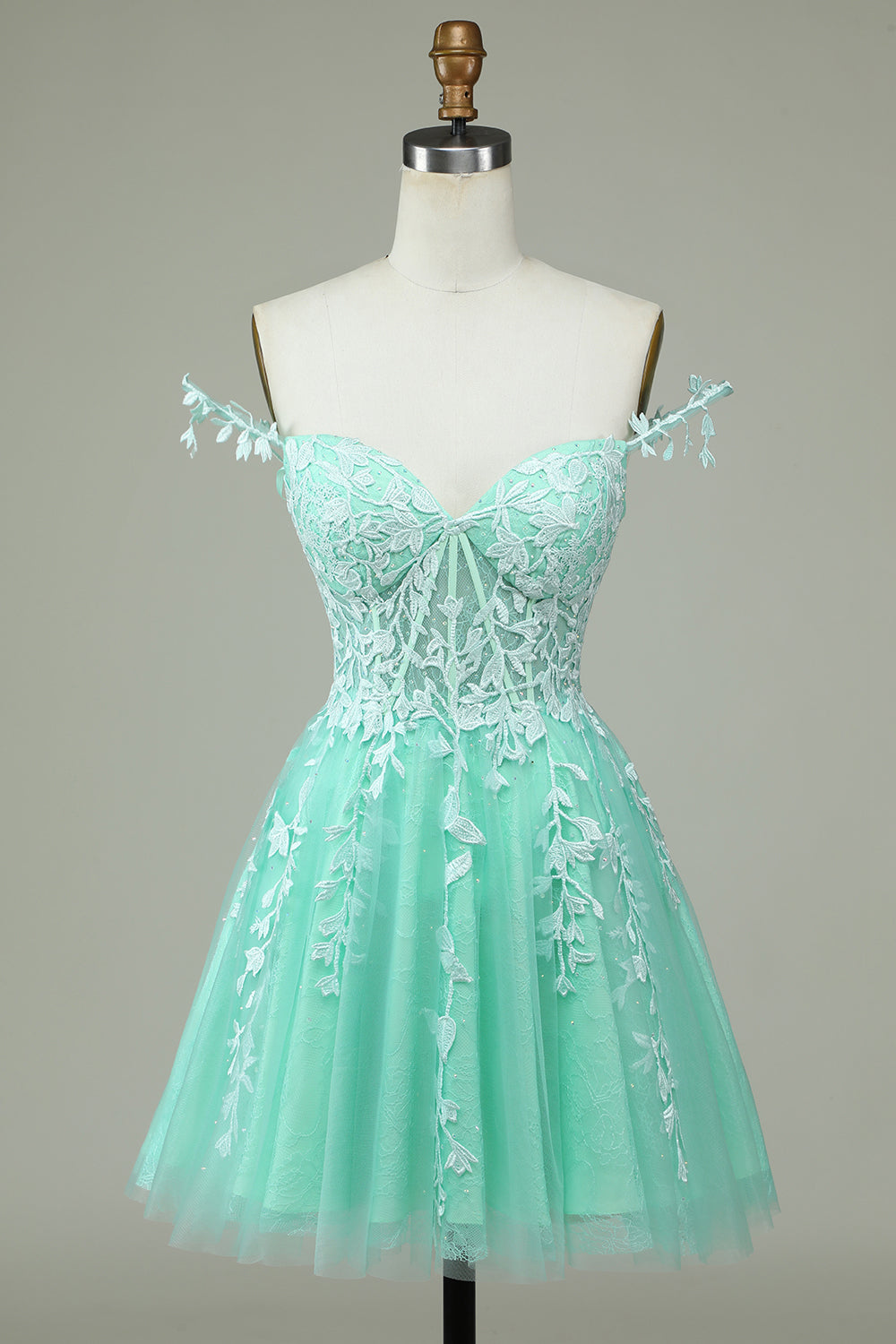 A-LINE SPAGHETTI STRAP MINT HOMECOMING DRESS WITH APPLIQUES
