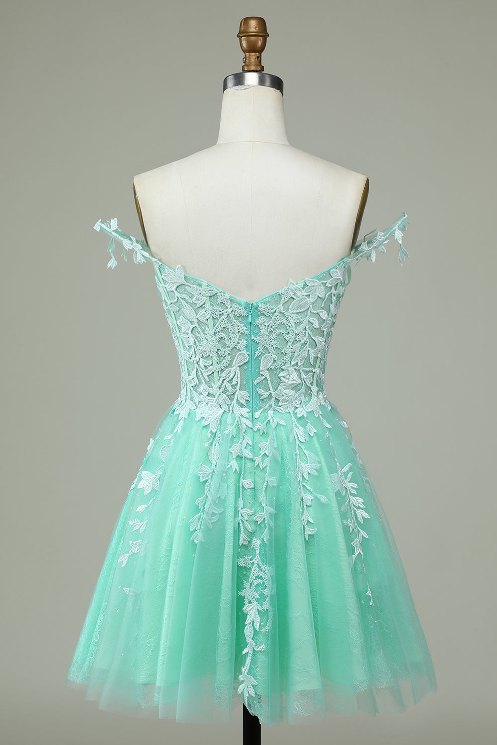 A-LINE SPAGHETTI STRAP MINT HOMECOMING DRESS WITH APPLIQUES