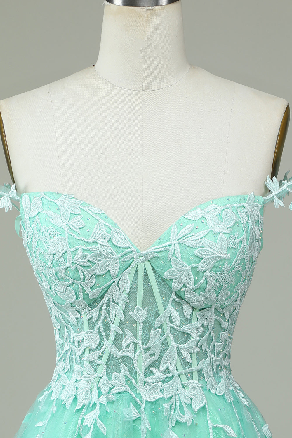 A-LINE SPAGHETTI STRAP MINT HOMECOMING DRESS WITH APPLIQUES