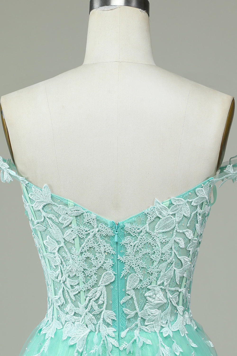 A-LINE SPAGHETTI STRAP MINT HOMECOMING DRESS WITH APPLIQUES