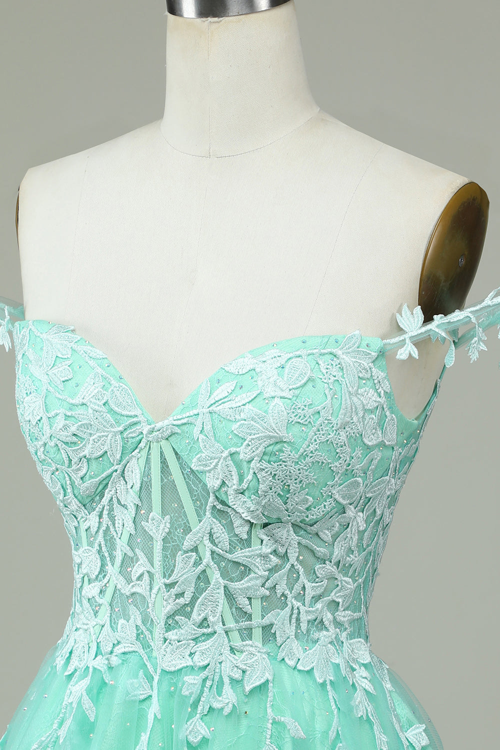 A-LINE SPAGHETTI STRAP MINT HOMECOMING DRESS WITH APPLIQUES